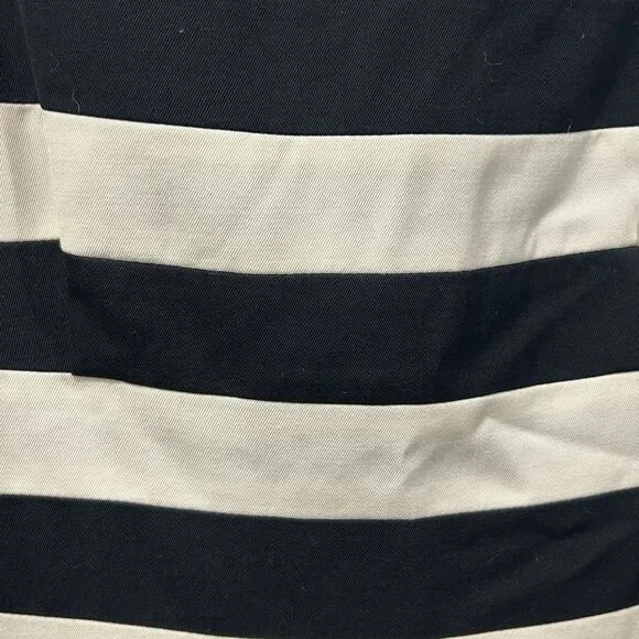 Moschino Main Line Black Cream Striped Dress Virgin Wool Short Sleeve Size 8